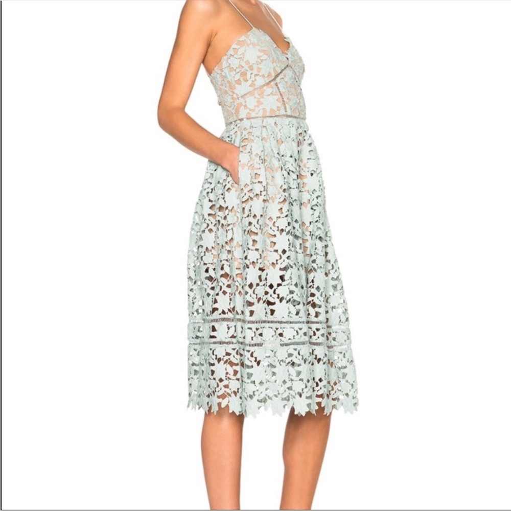 Self Portrait Azaelea Lace Midi Dress in Light Mint Green - Picture 2 of 15